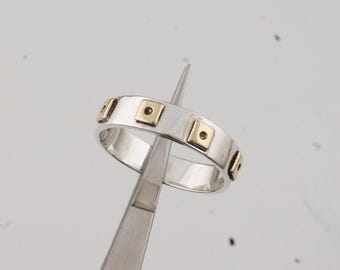 Handmade Silver Plated Band Ring: Brass Stud Accents, Industrial Style