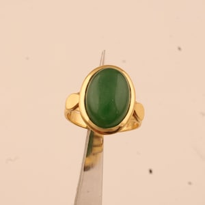 22k Gold Plated Jade Ring | Oval Green Gemstone Ring | Handmade Statement Ring | Vintage Style Jewelry | Boho Green Stone Ring Gift for Her