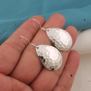Hand Hammered Teardrop Sterling Silver Earrings, Lightweight Dangle Earrings, Minimalist Drop Earrings, Boho Jewelry Handmade Gift for Her