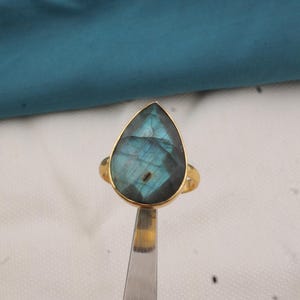 18k Gold Plated Labradorite Ring, Teardrop Gemstone Statement Ring, Fire Flashy Gemstone Ring, Handmade Boho Chic Jewelry for Women