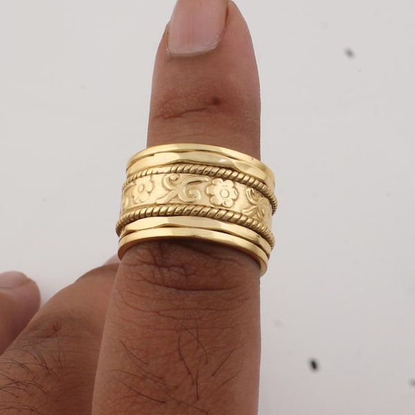 Handgemachter 22k Vergoldeter Spinner Ring: Florales indisches Design