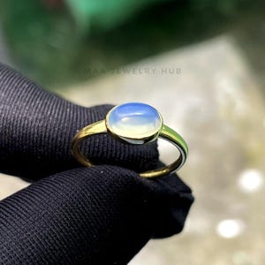 Opalite Ring: Simple Boho Jewelry (Oval Stone, Gold Plated Silver)