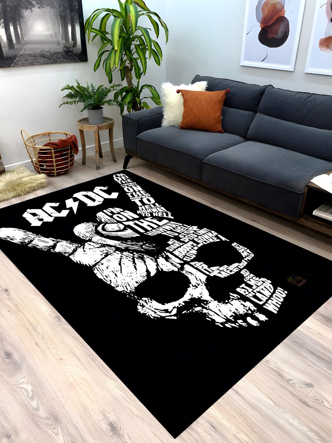 AC DC Rug: Rock and Roll Skull Decor, Non-slip Music Gift - Etsy