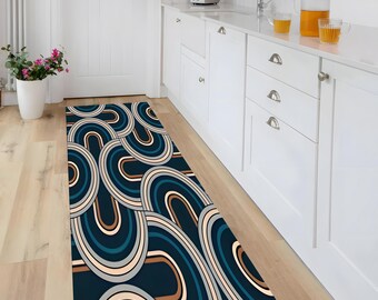 Teal Art Deco Rug: Geometric Arch, Mid-Century Modern, Washable