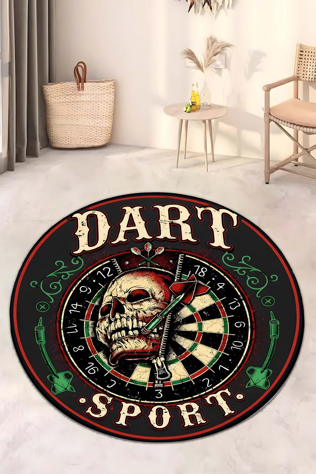 Round Dart Board Skull Area Rug Man Cave Game Room Decor - Etsy