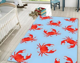 Crab Rug, Coastal Decor, Ocean Theme Rug, Beach House Decor, Kids Room Rug, Washable, Non Slip