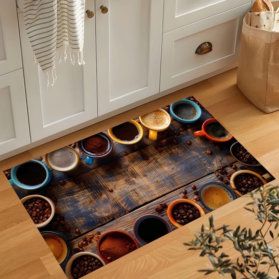 Coffee Kitchen Rug: Rustic Cafe Style, Neutral Tones - Etsy