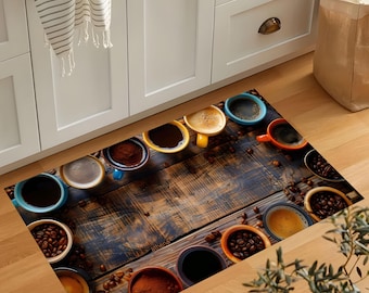 Coffee Kitchen Rug: Rustic Cafe Style, Neutral Tones