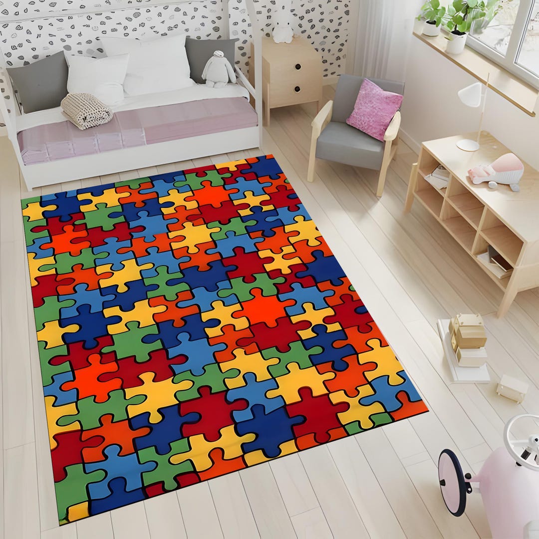 Puzzle Piece Playroom Rug: Autism Awareness, Soft Kids Mat - Etsy
