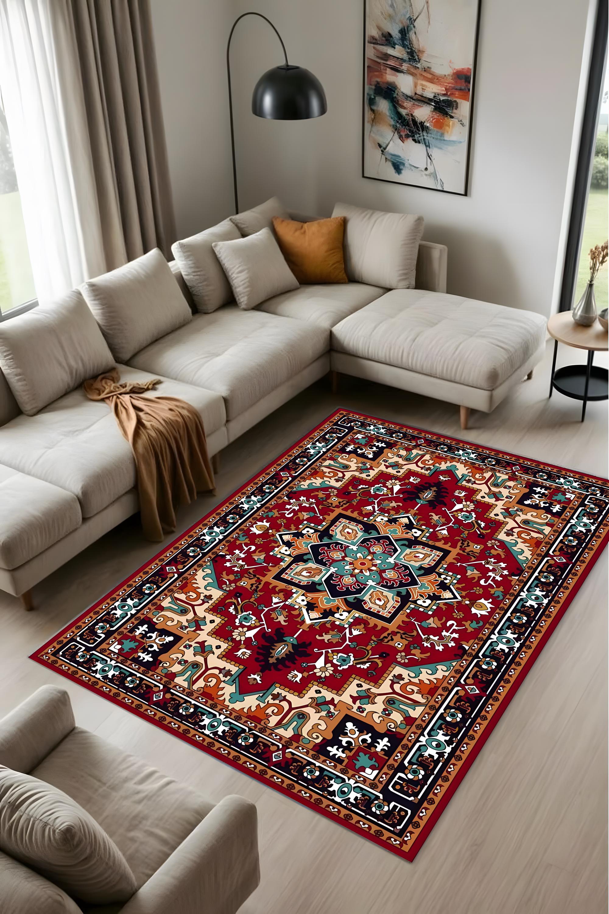 Classic Red Turkish Area Rug, Traditional Oriental Medallion Carpet ...