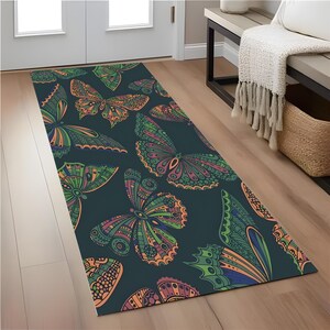 Bright Butterfly Print Runner Rug, Elegant and Eye-Catching Pattern, Perfect for Contemporary Spaces,Unique rug