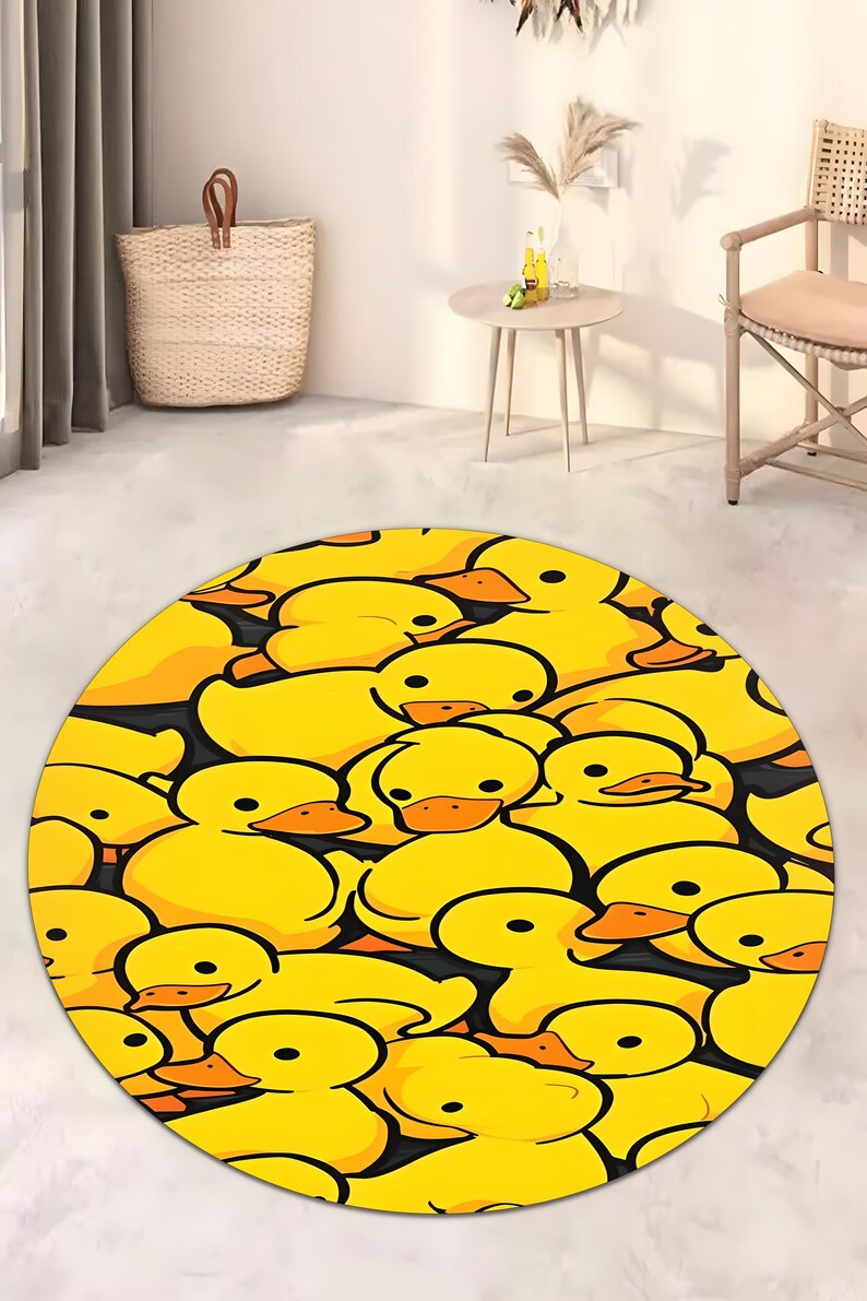 Yellow Rubber Duck Round Area Rug, Cute Duckling Pattern Circular ...