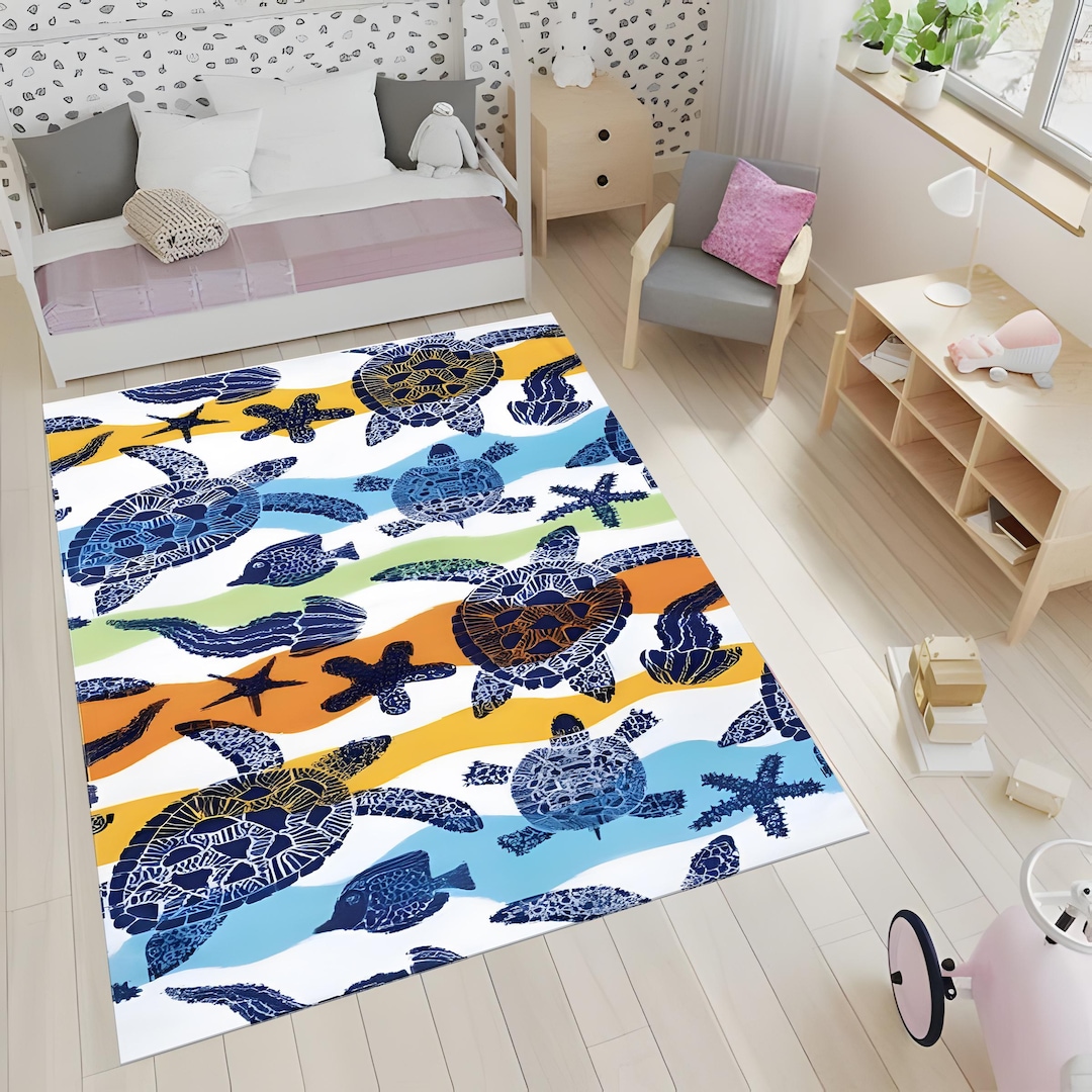 Sea Turtle Rug Pattern Sea Turtle Rug: Colorful Ocean Life Kids Room Decor - Etsy