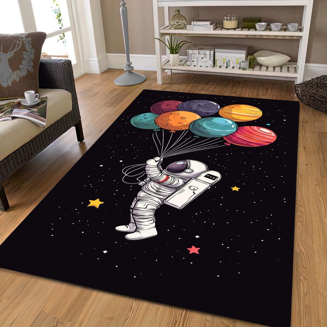 Astronaut Planet Balloons Rug: Space Theme Kids Room Decor - Etsy