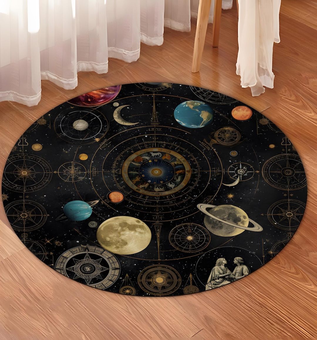 Astral Rug Pattern Celestial Astrology Round Rug - Machine Washable Rug for Office, Non ...