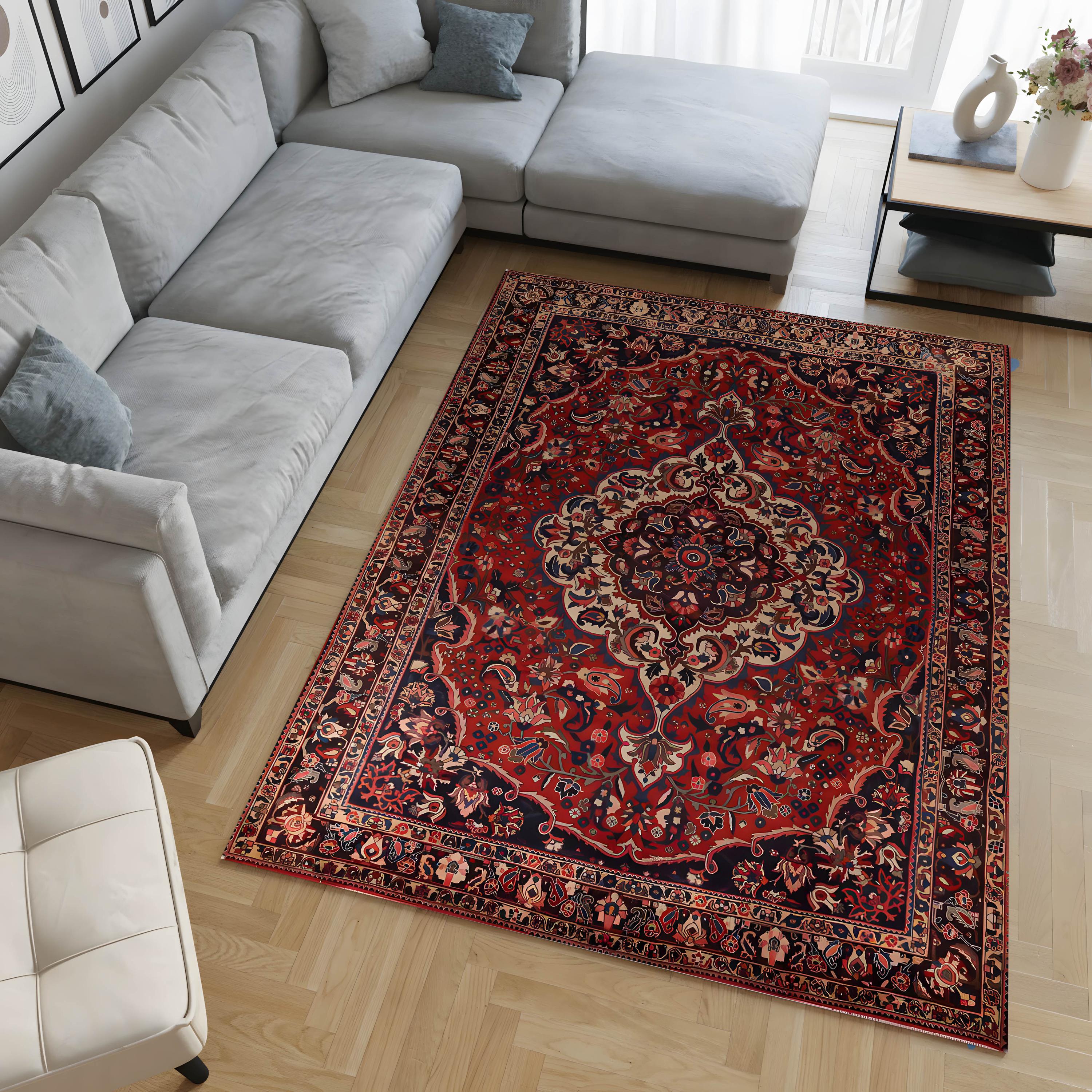Red Persian Traditional Oriental Area Rug – Machine Washable, Non-slip ...