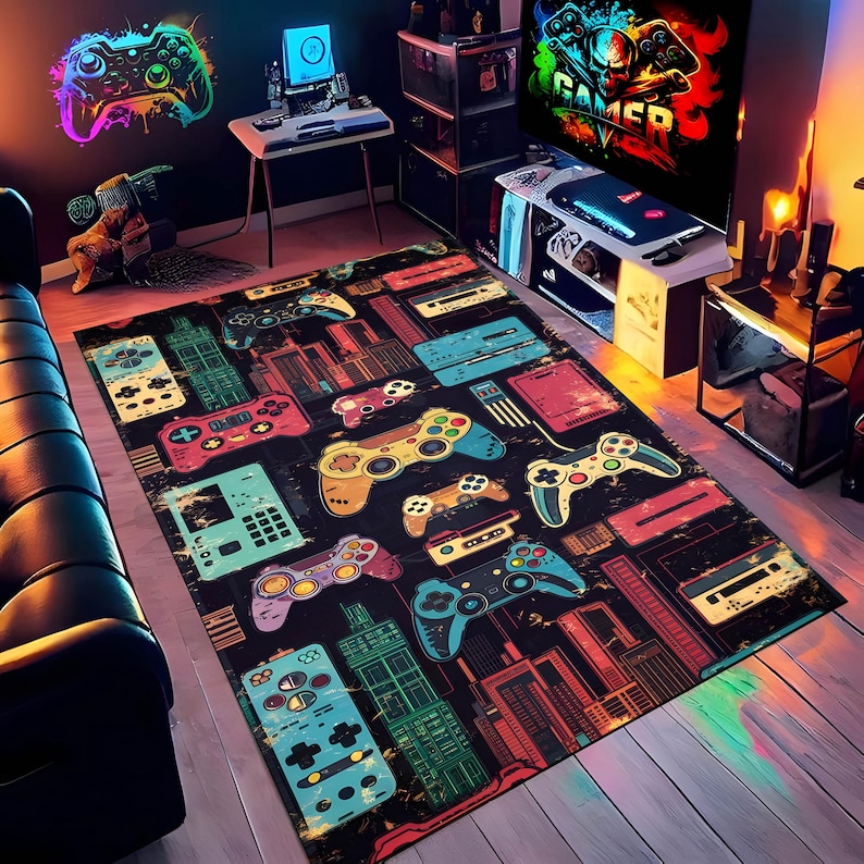 Retro Controller Rug Retro Video Game Controller Rug: 90s Gamer Room Decor - Etsy