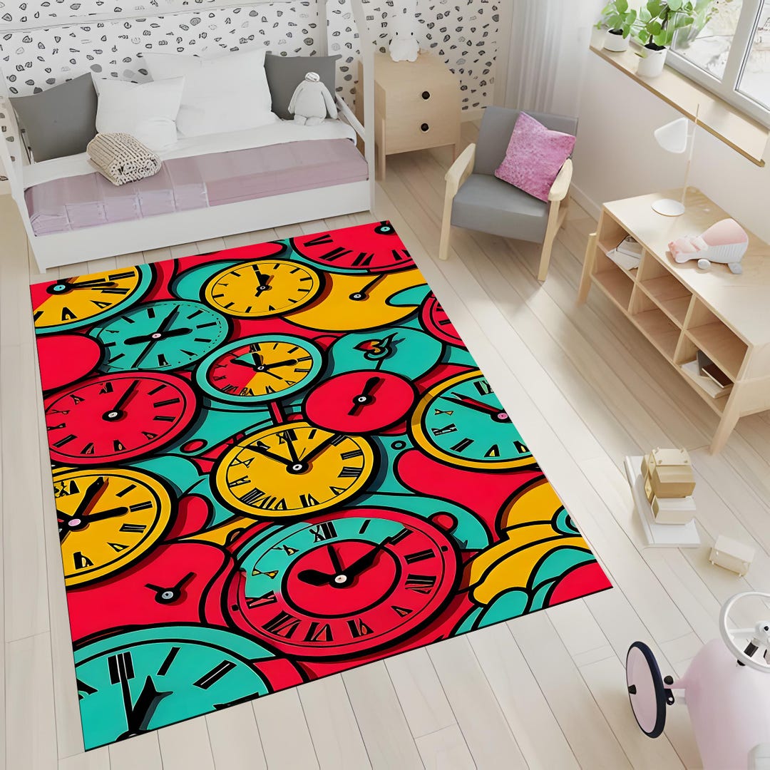 Abstract Clock Rug: Pop Art Timepiece Decor - Etsy