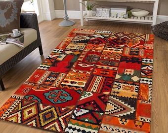 Türkischer Kelim Patchwork Print Teppich
