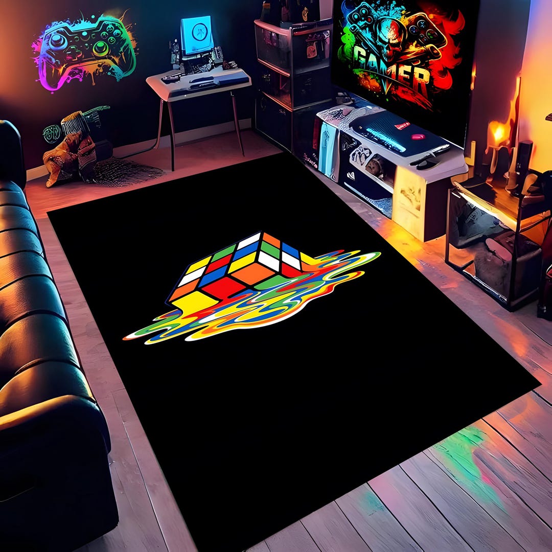 Melting Rubik's Cube Rug: Colorful Trippy Gamer Art - Etsy
