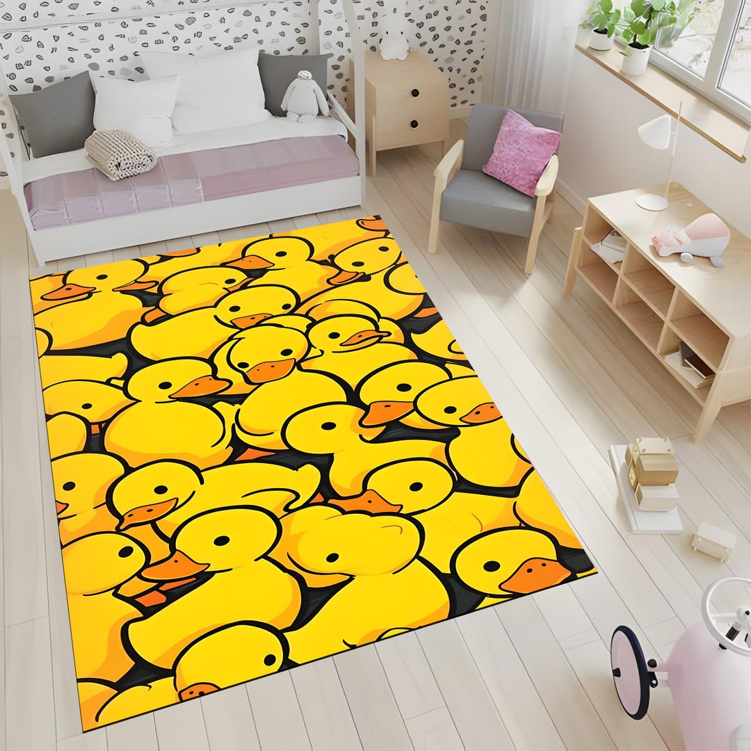 Pink Duck Rug Duck Nursery Rug: Modern Kids Room Play Mat, Colorful Print - Etsy