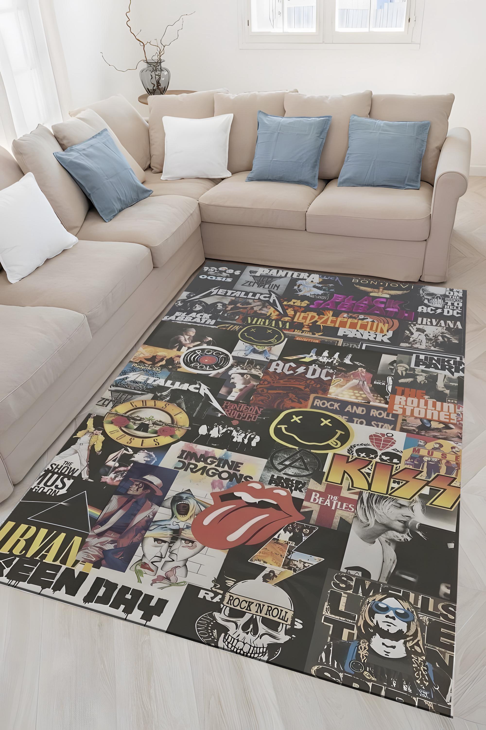 Collage Rug Rock Band Collage Rug: Classic Music Decor, Grunge Style - Etsy