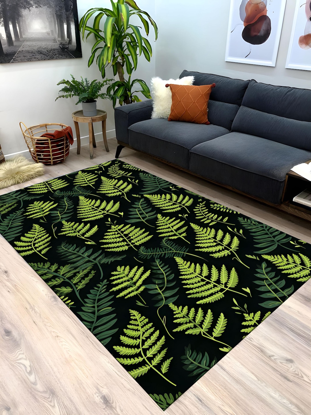 Leaf Print Rug: Modern Living Room Decor, Non-slip Backing - Etsy