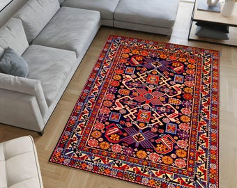 Traditional Turkish Kilim Washable Rug – Boho Oriental Printed Area Carpet