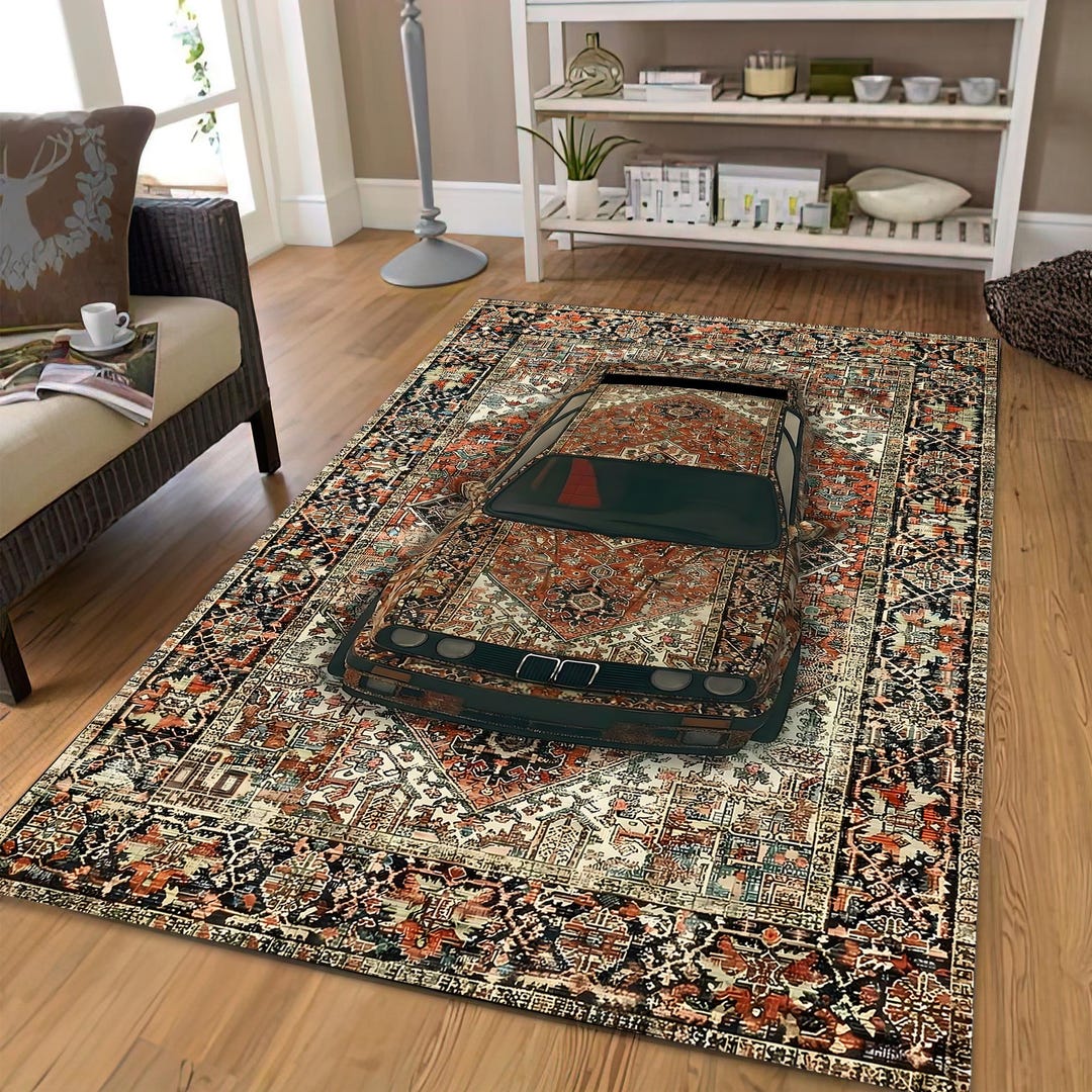 Car Rug Pattern Vintage Car Printed Rug, Traditional Persian Pattern Area Rug,retro Car ...