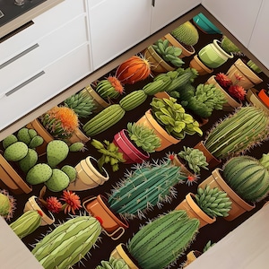Cactus rug,Kitchen room rug ,Modern rug,Cactus themed rug,Home decor,Printed rug,Stripped Non-Slip Area Mat