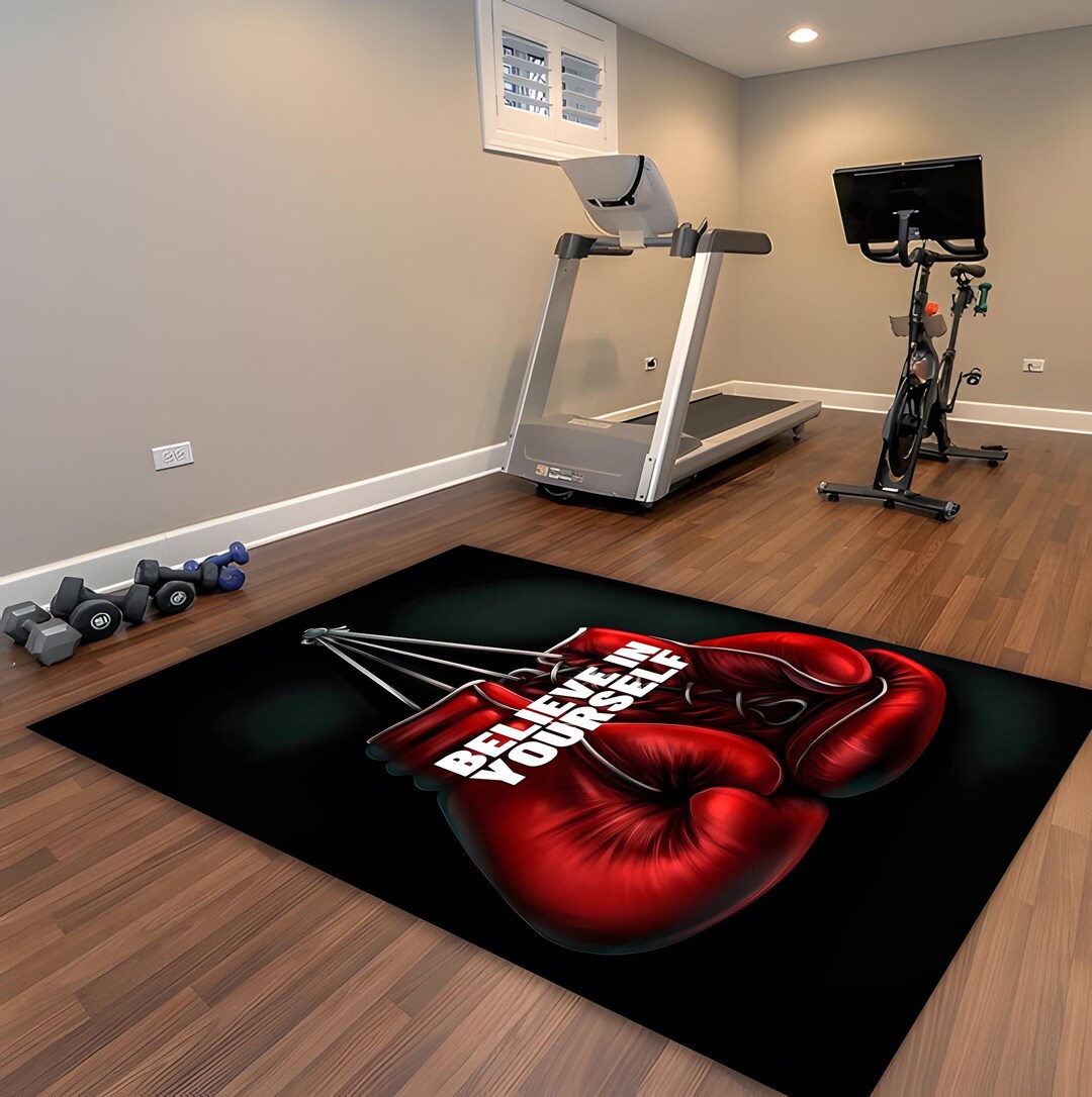 Believe in Yourself Boxing Area Rug, Red Boxing Gloves Floor Mat ...