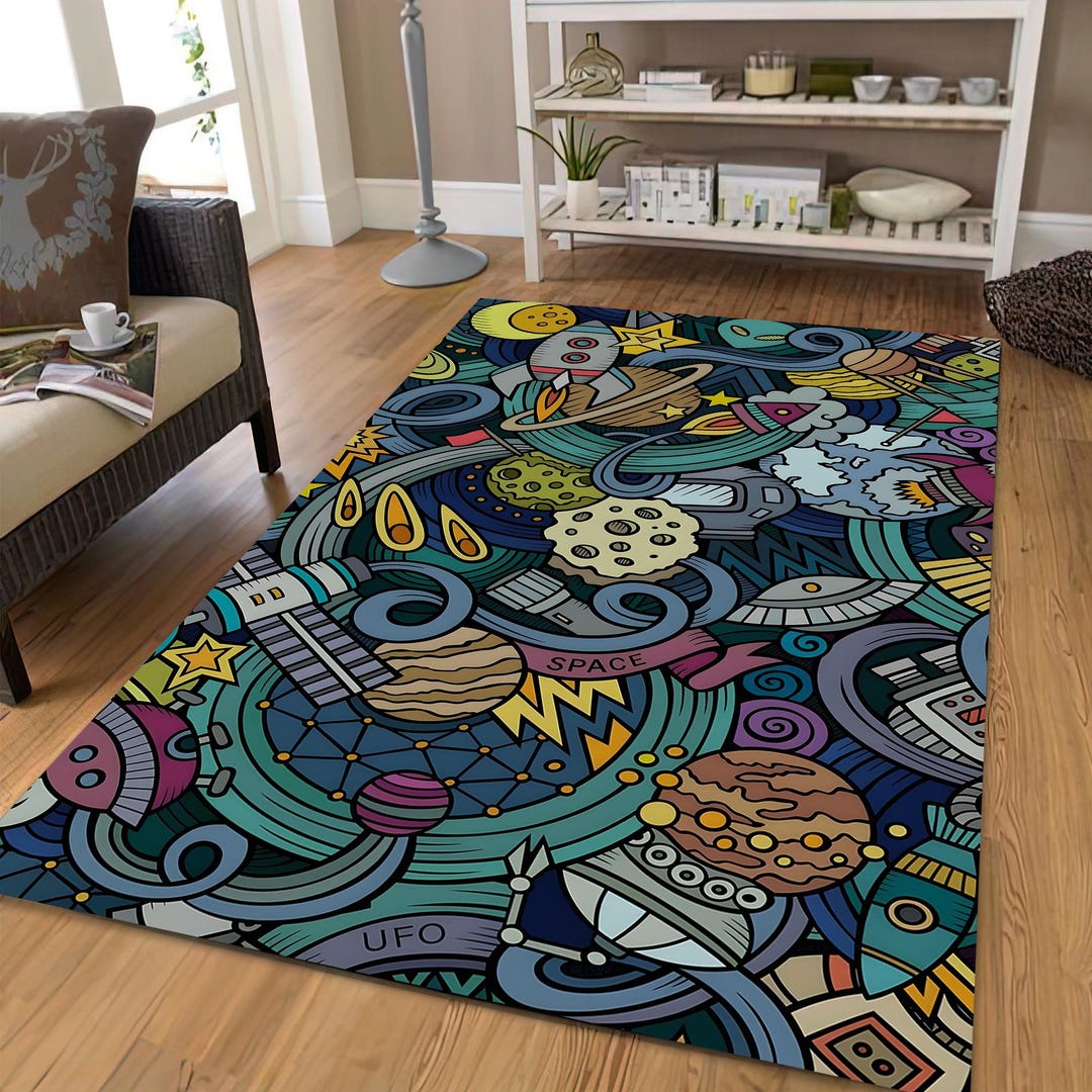Space Rug, Cartoon Outer Space, Astronaut Art, Kids Room Decor ...
