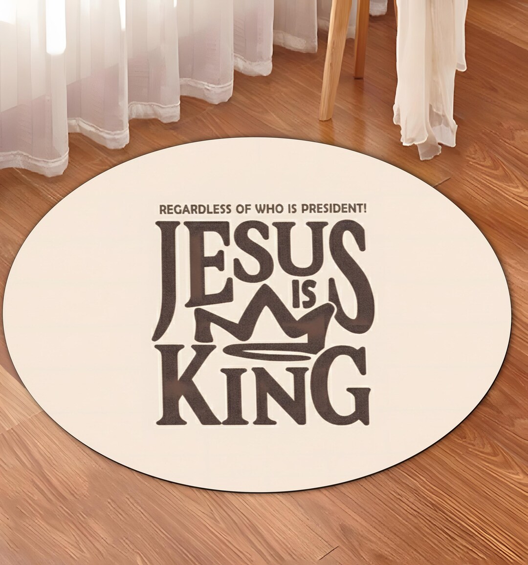 Jesus Rugs Graphics Jesus is King Round Rug - Machine Washable Rug for Entryway, Non-slip ...