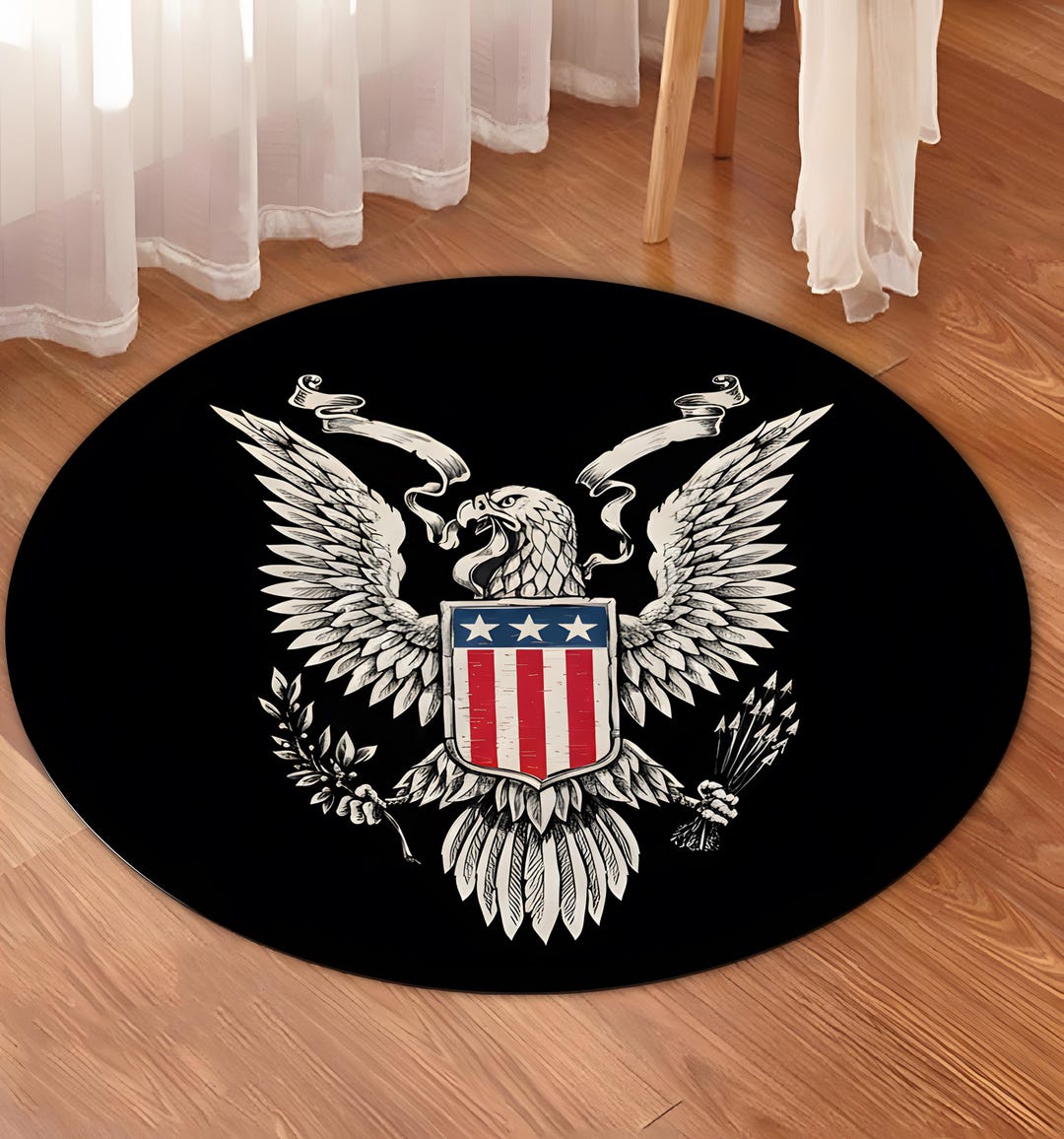 Round Rug Army Patriotic American Eagle Round Rug - Machine Washable Rug for Office ...