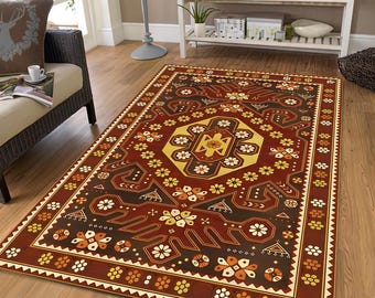 Southwestern Tribal Area Rug – Rustic Washable Printed Carpet