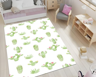 Cactus Kids Room Rug: Modern Nursery Play Mat