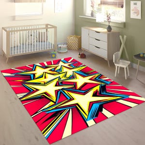 Alfombra infantil con temática de estrellas: suave, ideal para la habitación de los niños y la sala de juegos.