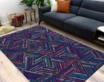 Geometric Pattern Rug, Colorful Triangles, Modern Abstract, Bohemian Decor, Washable, Non-Slip
