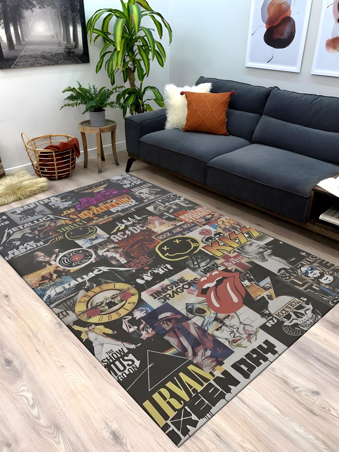 Collage Rug Rock Band Collage Rug: Classic Music Decor, Grunge Style - Etsy