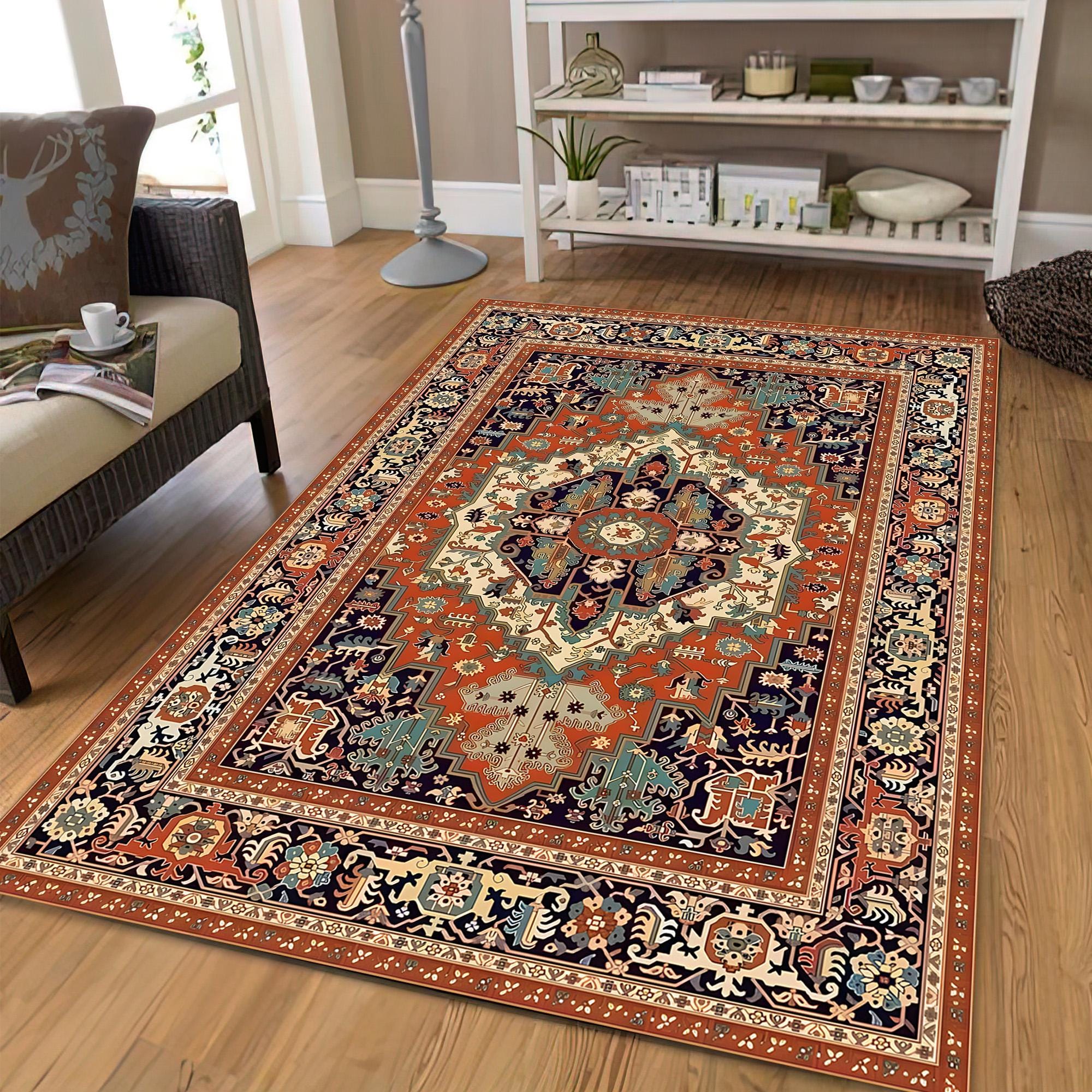 Terracotta Turkish Tribal Rug, Rustic Medallion Boho Area Carpet