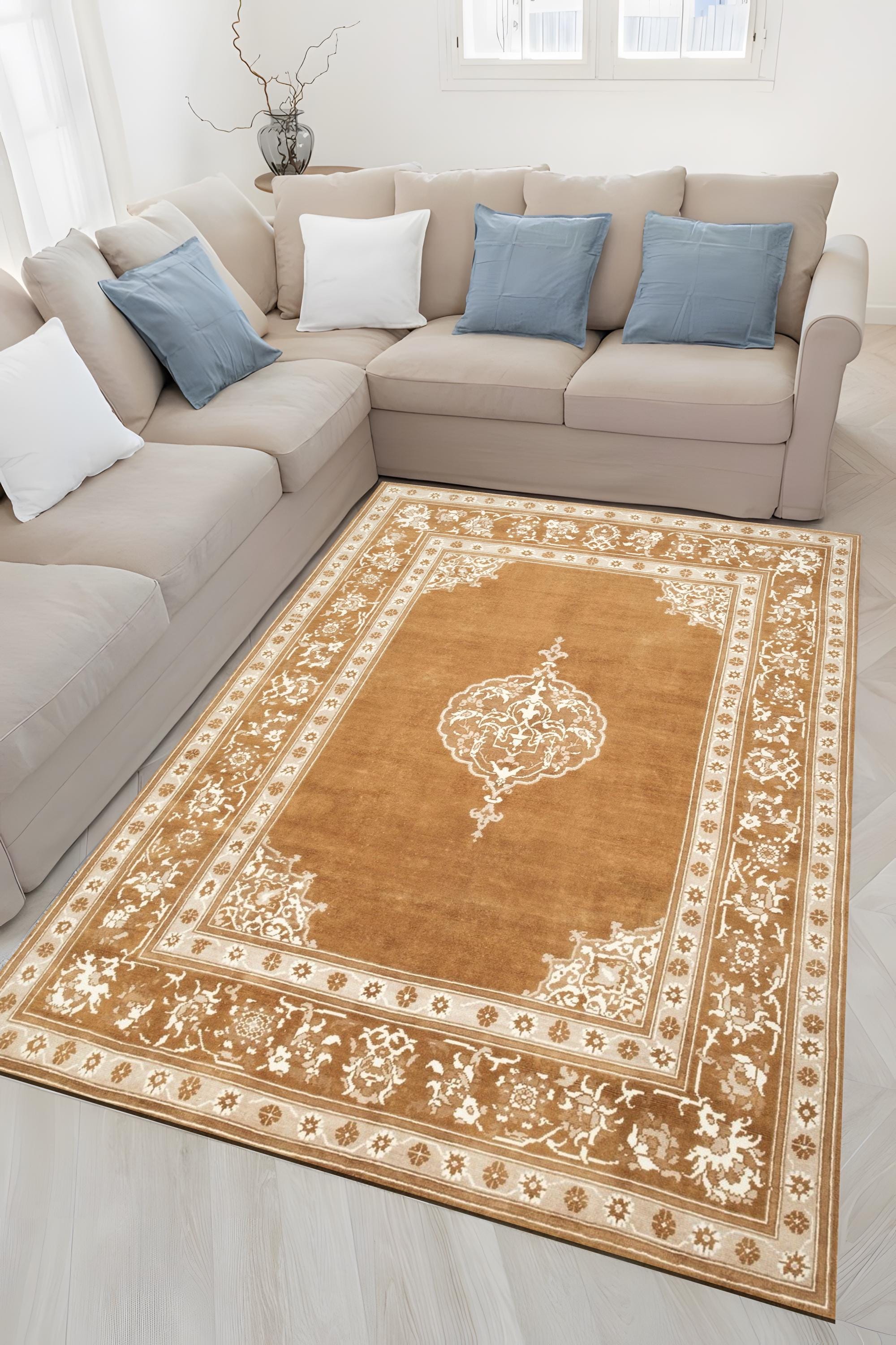 Vintage Turkish Rug, Ochre Mustard Gold Area Rug, Traditional