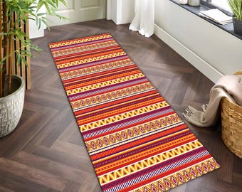 Boho Southwestern Rug: Aztec Tribal Pattern, Washable Non-Slip