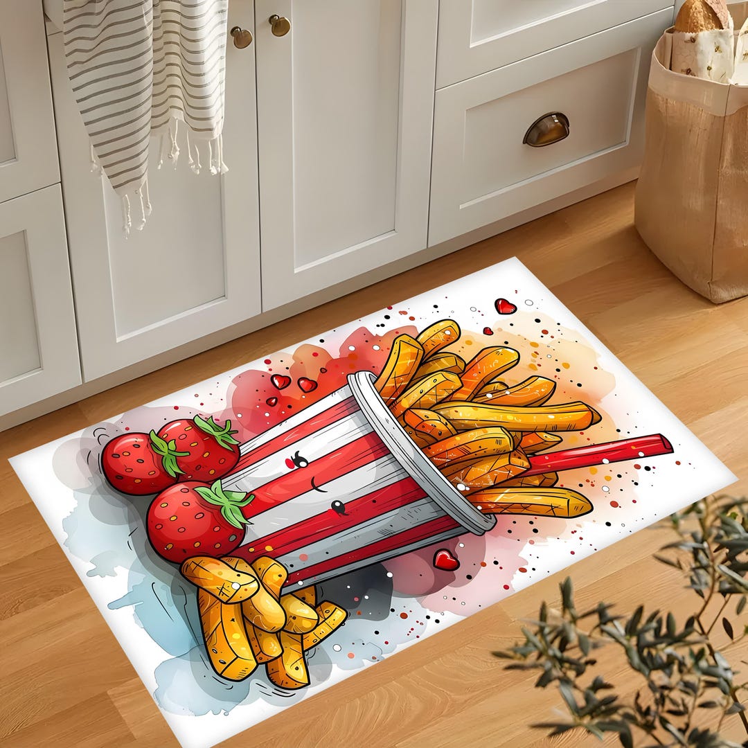 Food On Rug French Fries Kitchen Rug: Playful Food Theme, Cozy Modern Decor - Etsy