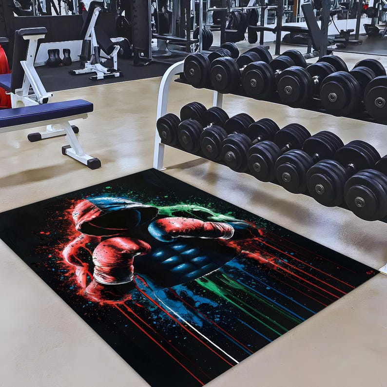 Artistic Boxer Area Rug, Colorful Boxing Gloves Floor Mat, Abstract ...
