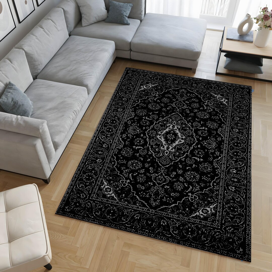 Black Classic Pattern Area Rug Modern Elegant Living Room Decor - Etsy