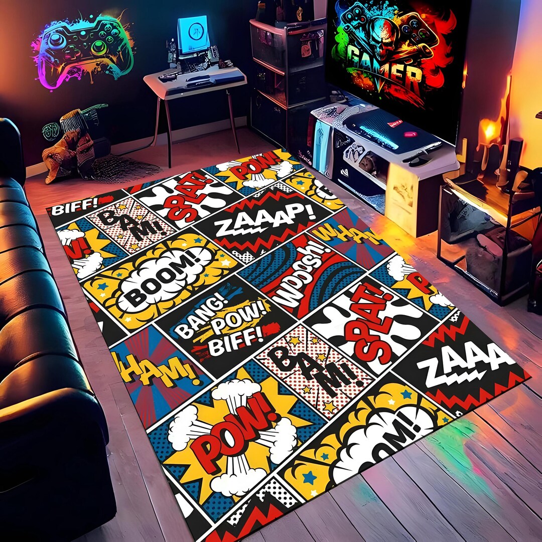 Comic Book Action Rug: Pop Art Superhero Floor Mat - Etsy