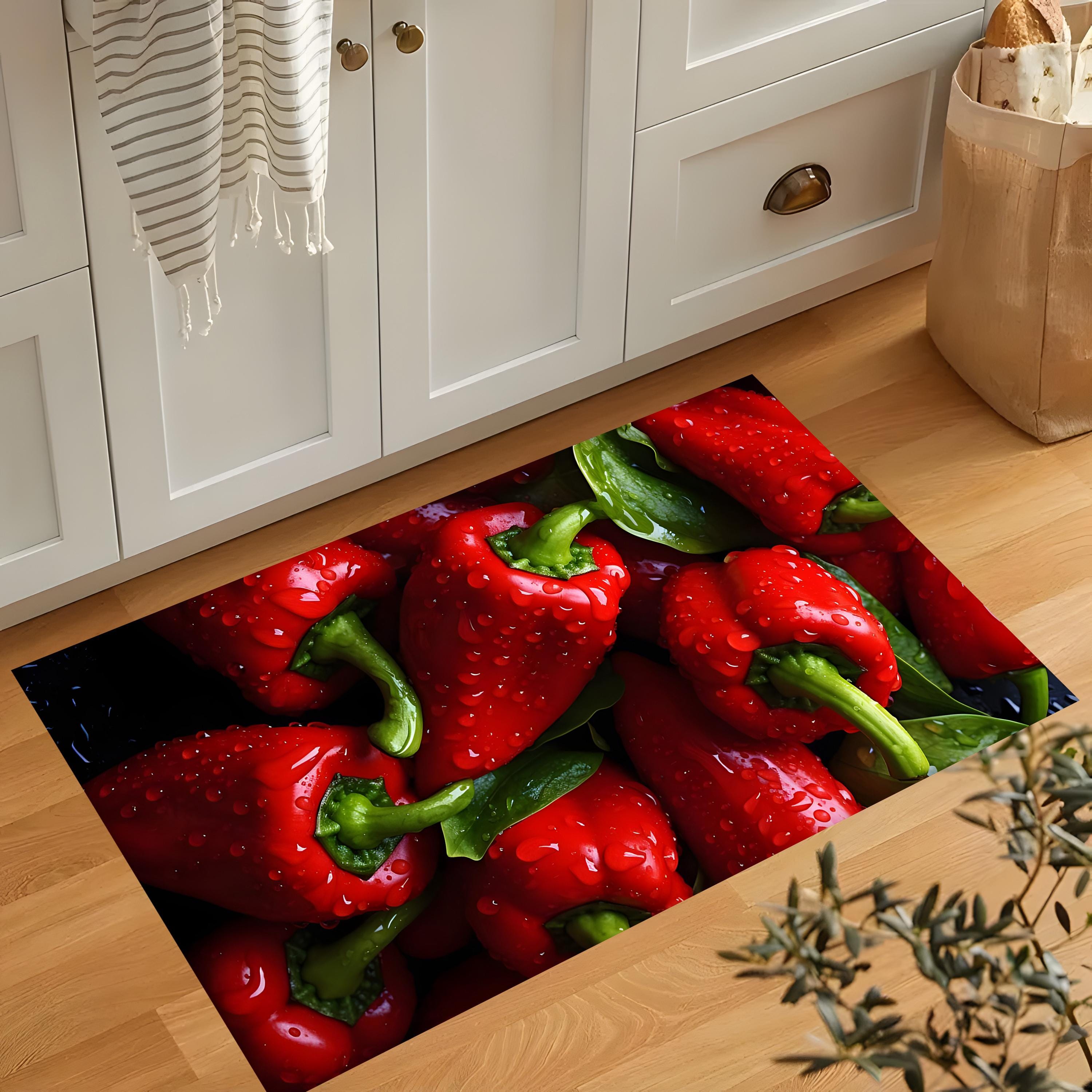 Red Bell Pepper Rug, Foodie Decor, Kitchen Mat, Vegetable Art, Washable ...