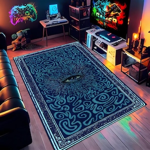 Mystic Eye Rug: Occult Cosmic Decor, Dark Blue Floor Mat