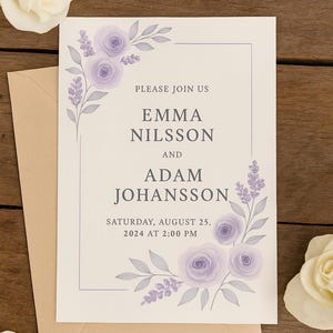 Editable Wedding Invitation & Checklist | Lavender Floral Design | Canva Template | Instant Download | Printable PDF