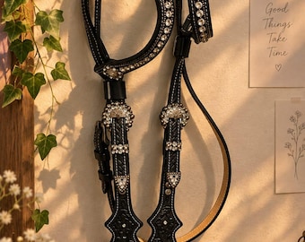 Leather Horse Bridle with Crystal Browband & Padded Noseband | Equestrian Tack